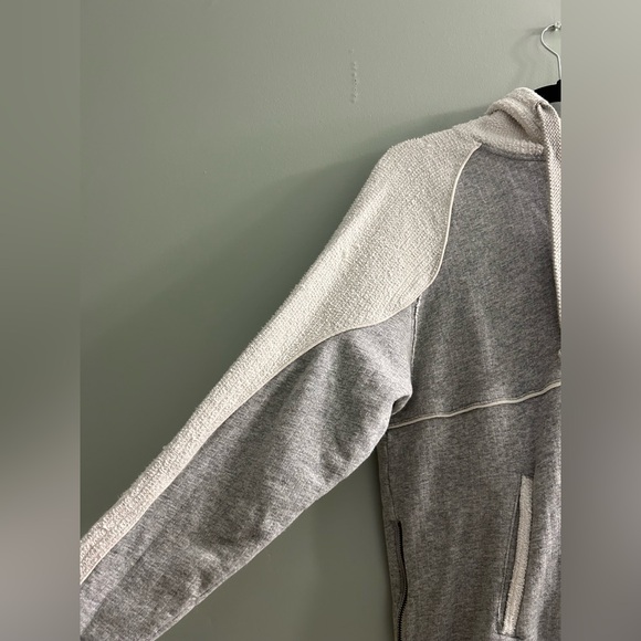 Free People "Trademark Hoodie" charcoal grey and textured off-white patchwork - Picture 8 of 9